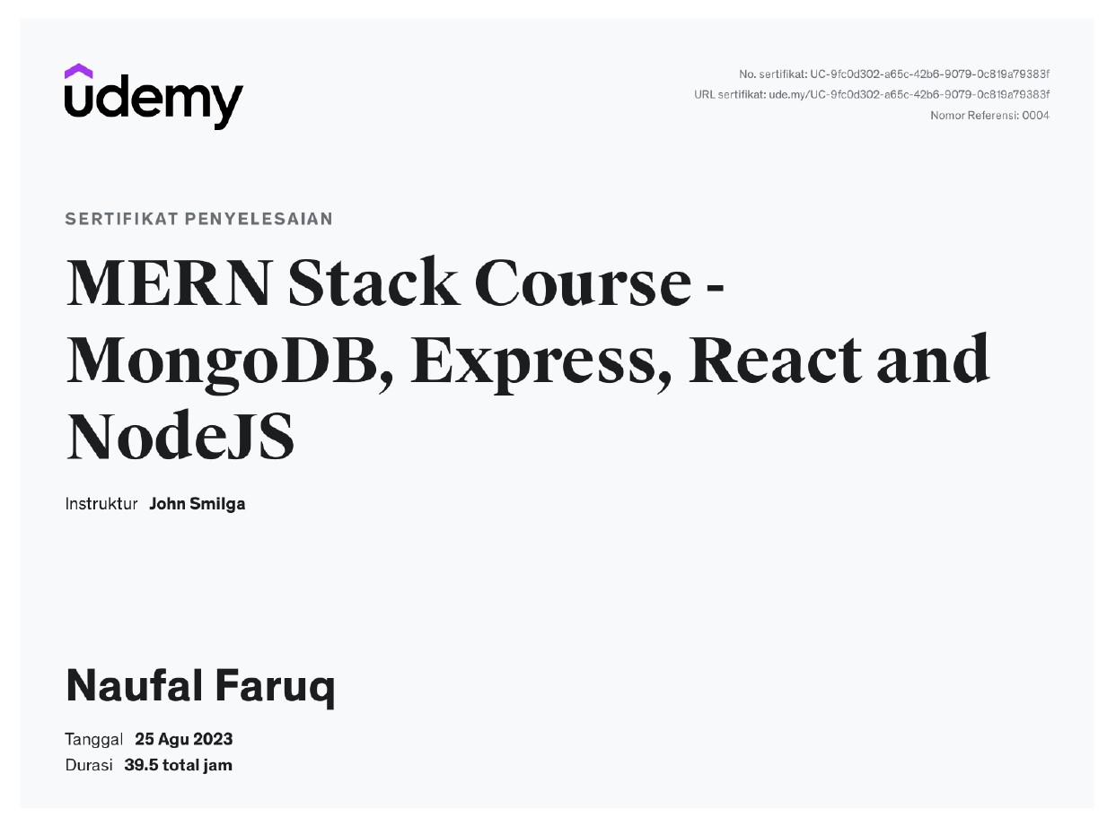MongoDB, Express, ReactJS, NodeJS (MERN) Course - UDEMY